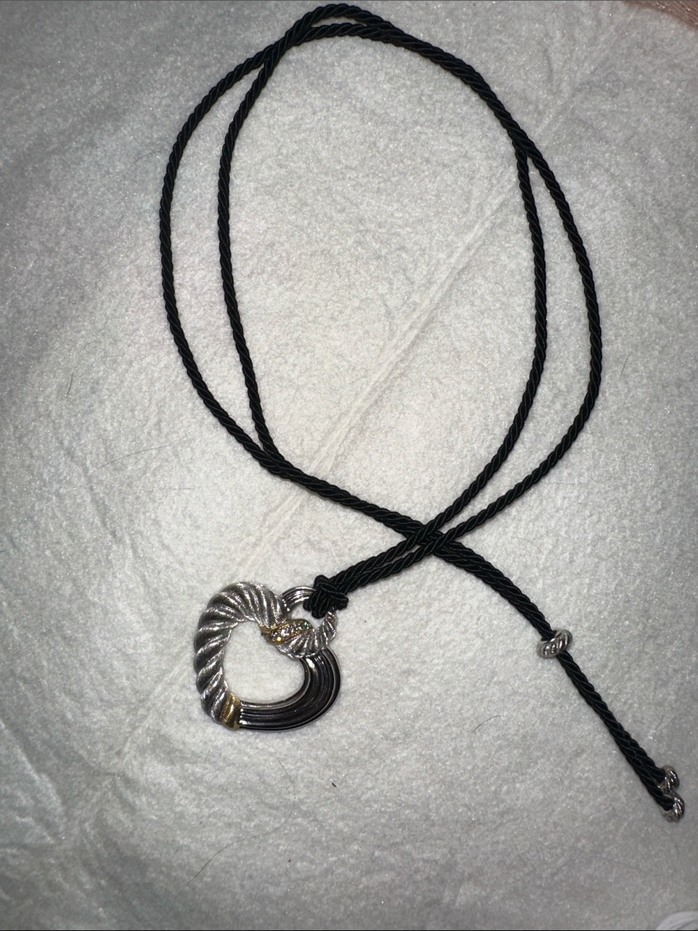 Judith Ripka Heart Pendant Necklace on Adjustable Black 34” Cord - Picture 3 of 5